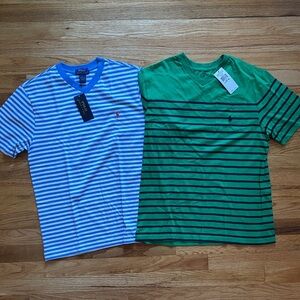 Polo Ralph Lauren Blue and Green Striped Boys Tees Bundle Sz Large 14-16